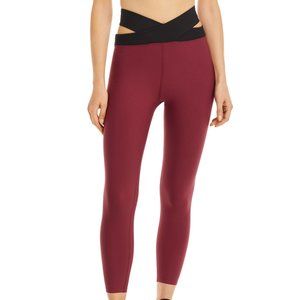 Aqua Women's Cris Cross Waist Athletic Leggings Merlot/Black B4HP